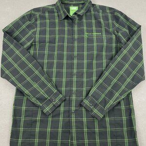 Helly Hansen Button Down Shirt Mens Large Blue Green Plaid Ekolab Outdoor Zip L